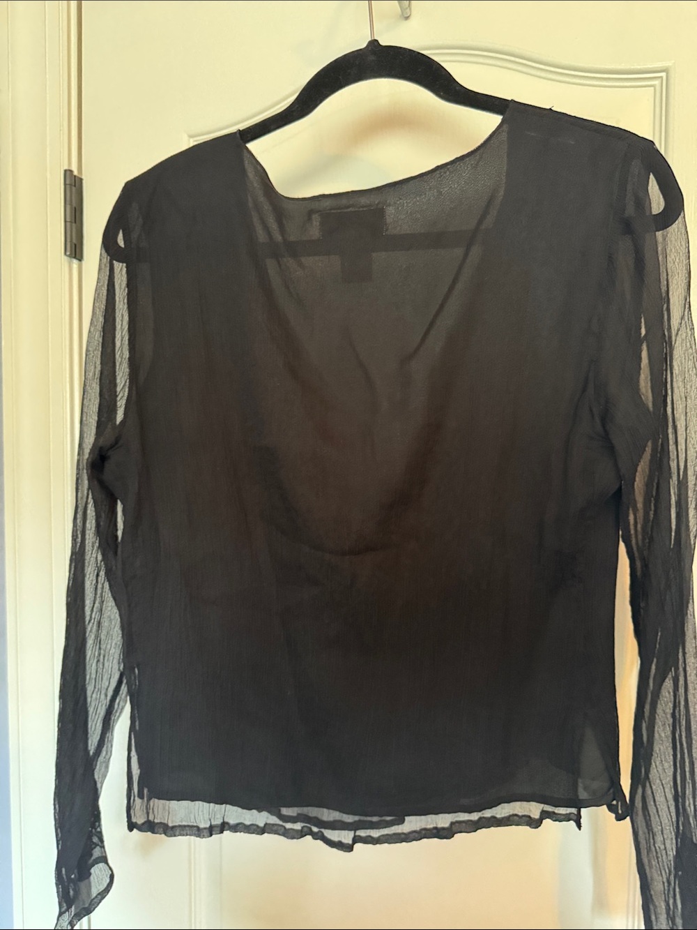 Classic Black Sheer V-Neck Blouse by New York City - Picture 2 of 3